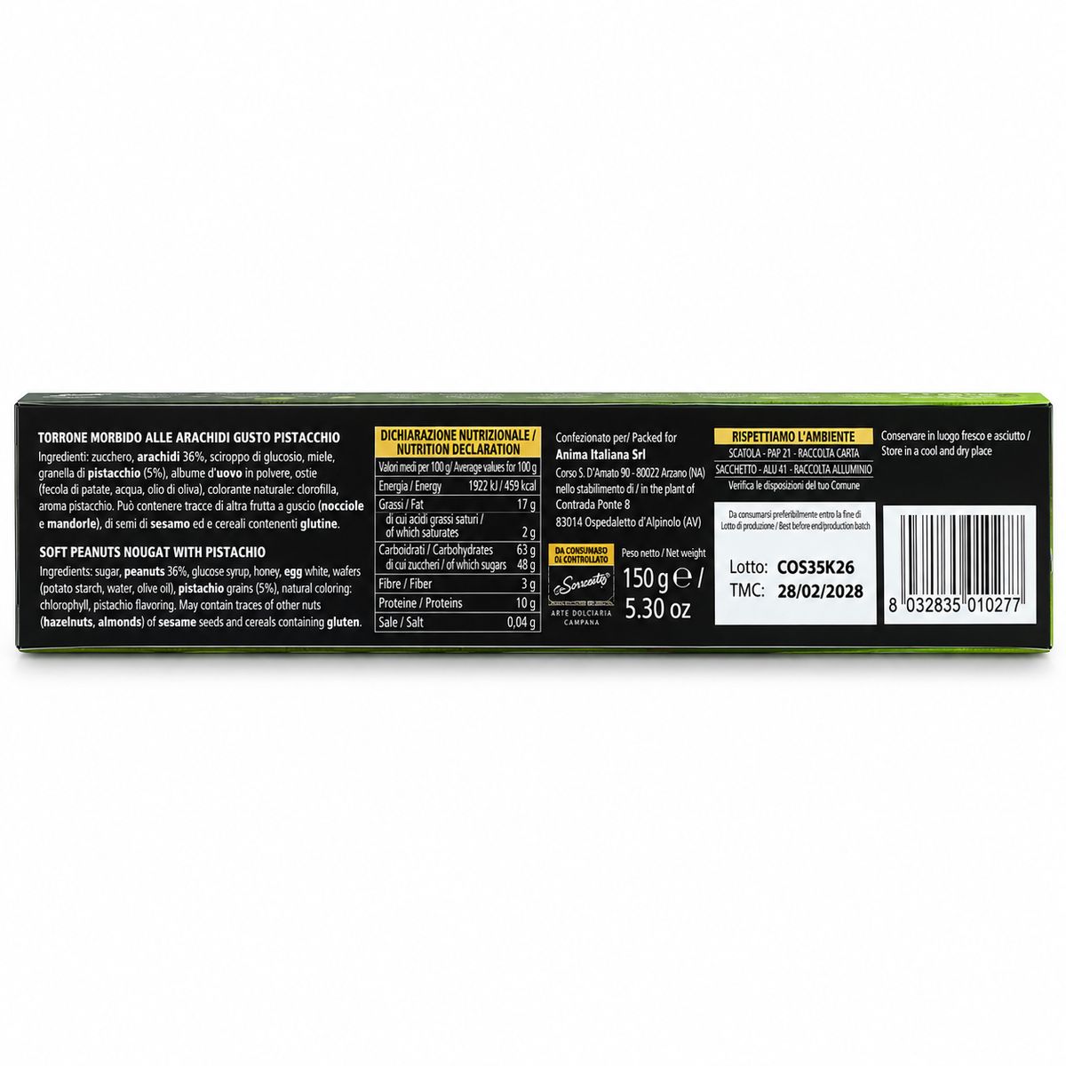 O'Sarracino Torrone Morbido Gusto Pistacchio 150 g