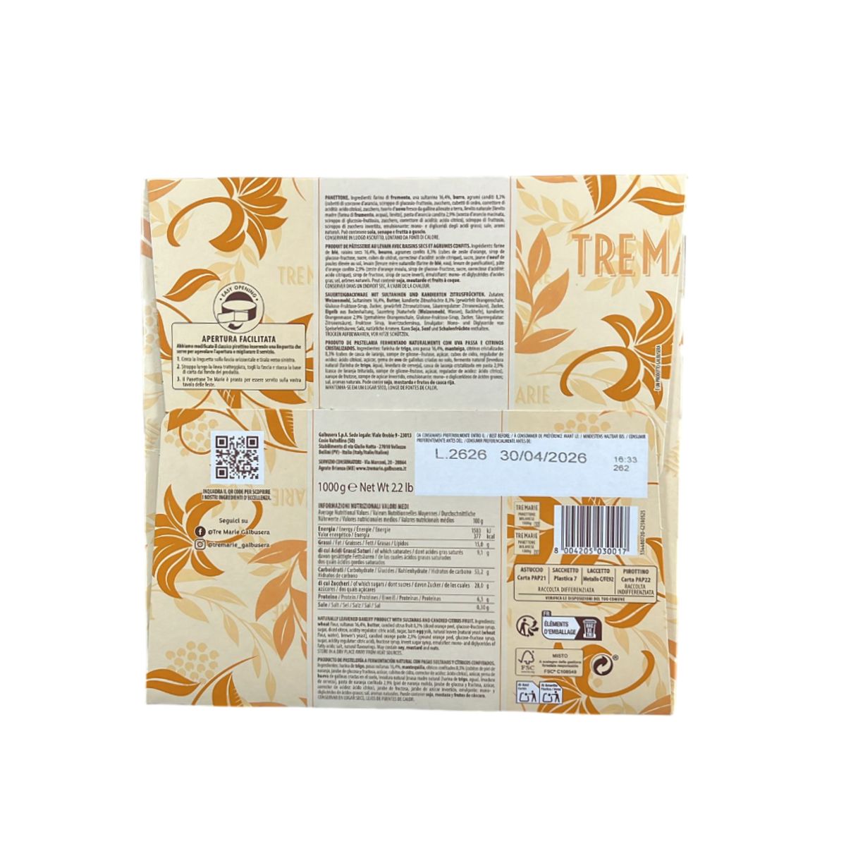 Panettone Milanese Tre Marie 1 kg