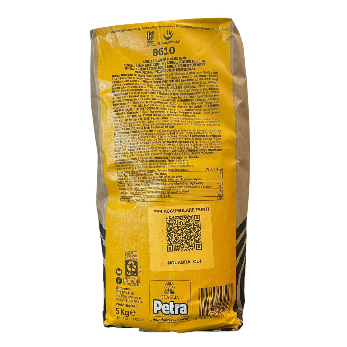 Molino Quaglia Petra 8610 Semola Rimacinata Di Grano Duro 5 Kg