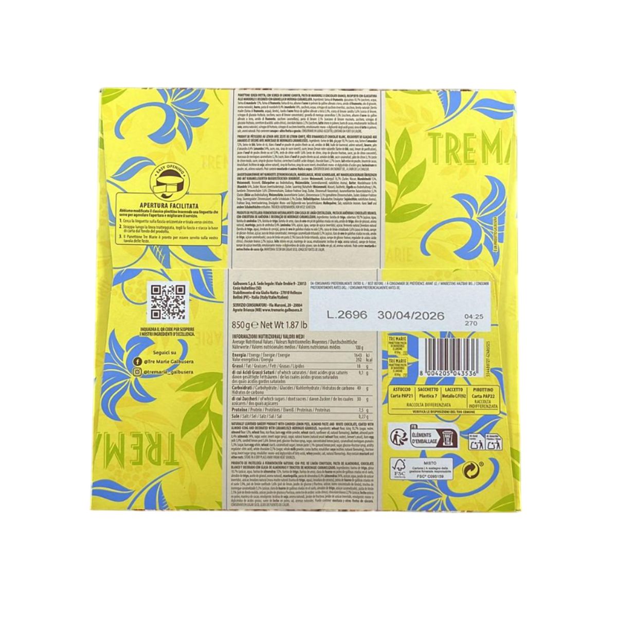 Tre Marie Panettone with Almond Paste and Lemon 850g