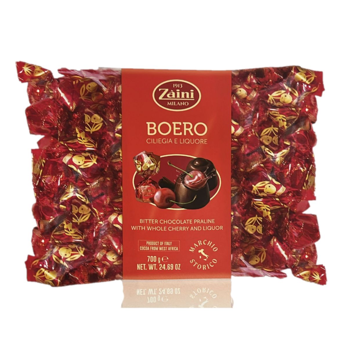 Zaini Boero 700g – Bombones de chocolate negro con cereza entera y licor