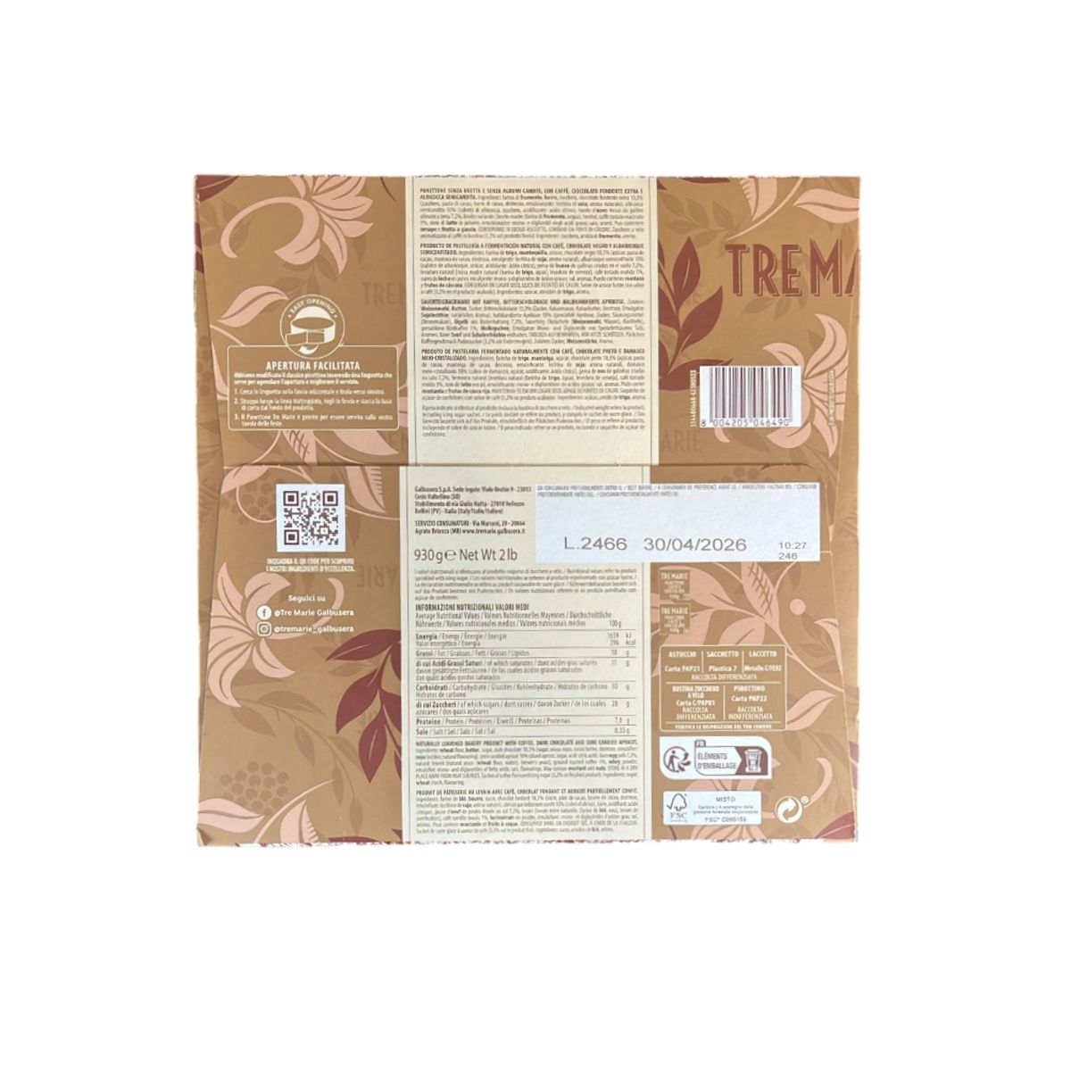Tre Marie Coffee and Chocolate Panettone 930 g