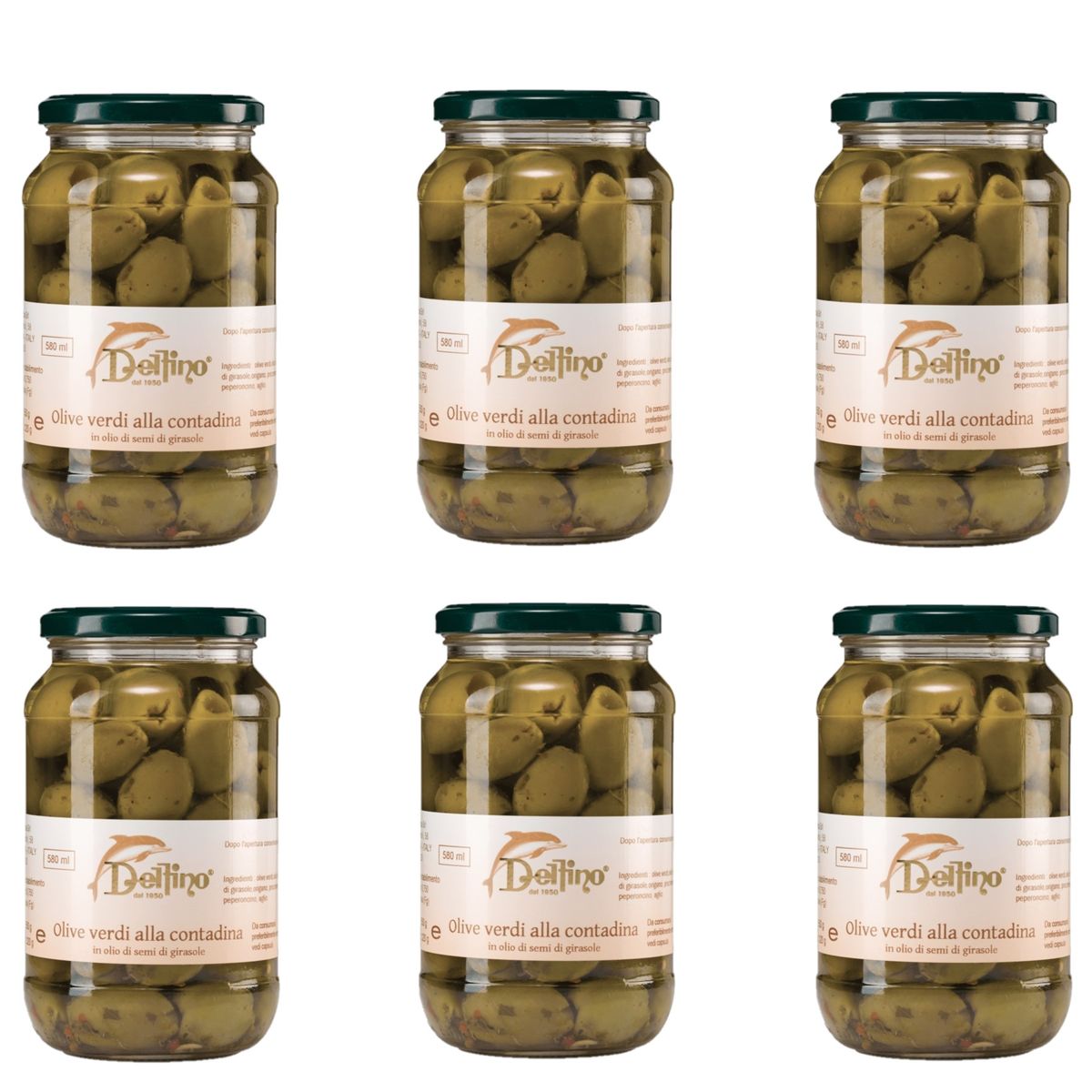 Delfino Battista Grüne Oliven nach Bauernart 560 Gr