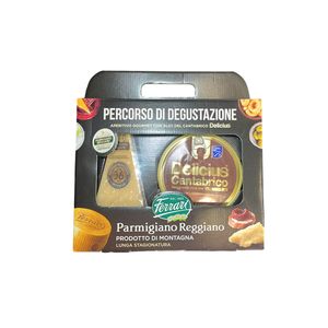 Ferrari Parmigiano Reggiano Madurado Más de 36 Meses 400 g con Filetes de Anchoas del Cantábrico Delicius 90 g – Set Gourmet Italiano