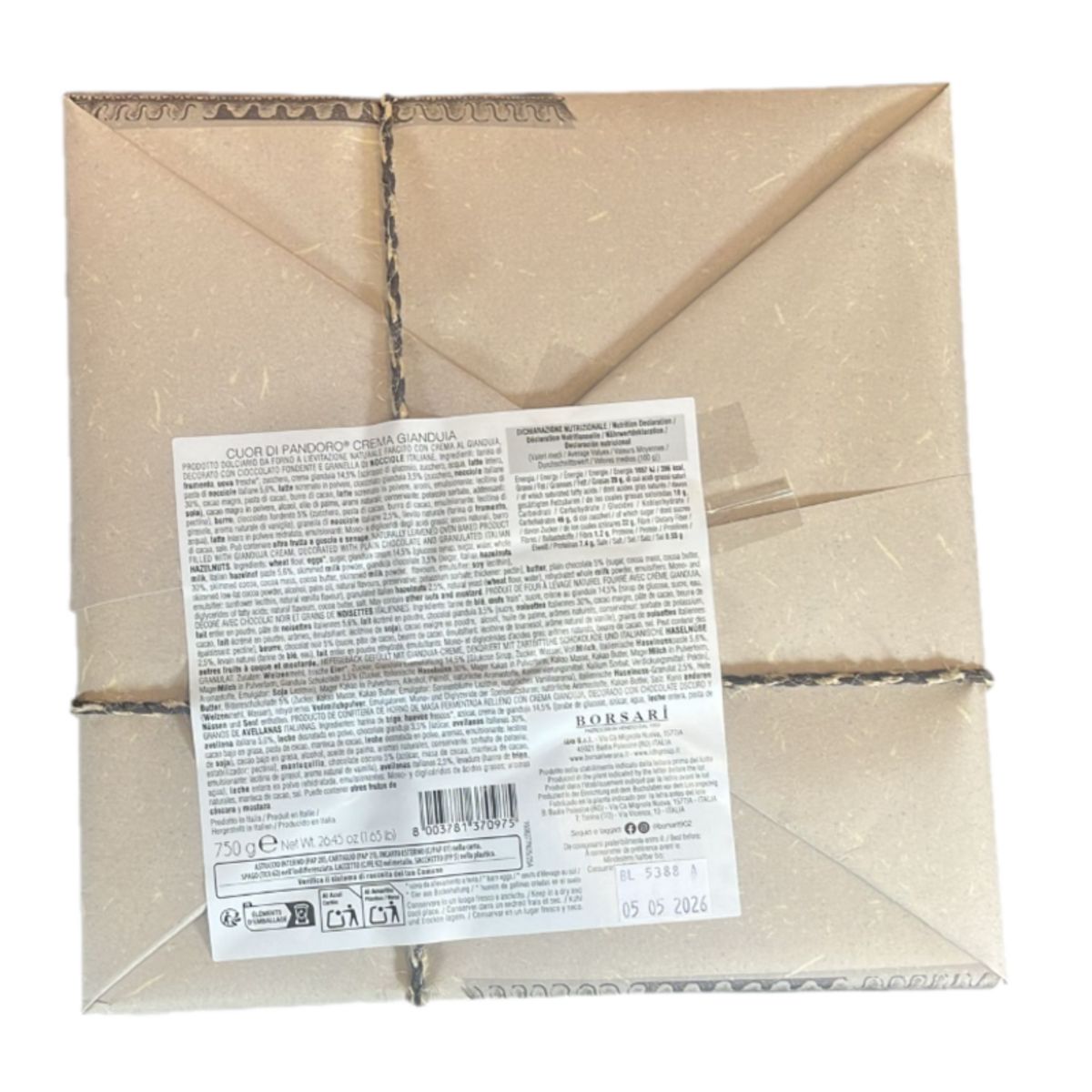 Borsari Cuor di Pandoro with Gianduia Cream 750g – Artisanal Italian Cake with a Soft and Delicious Heart