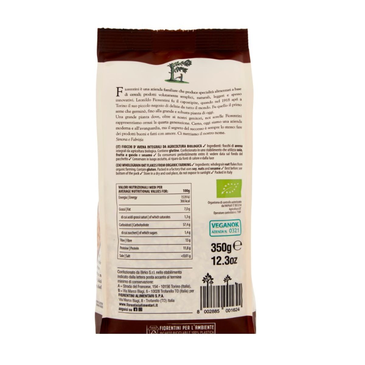 Fiorentini Bio-Vollkorn-Haferflocken 350g