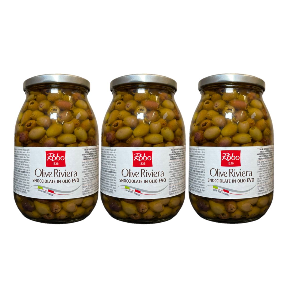 Robo Pitted Riviera Olives in Extra Virgin Olive Oil 950 Gr - 3 Pieces