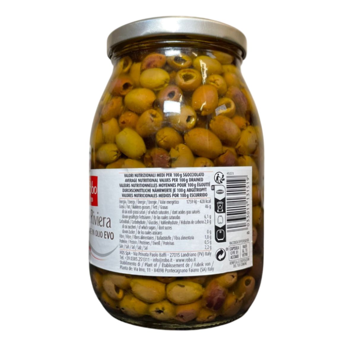 Robo Pitted Riviera Olives in Extra Virgin Olive Oil 950 Gr