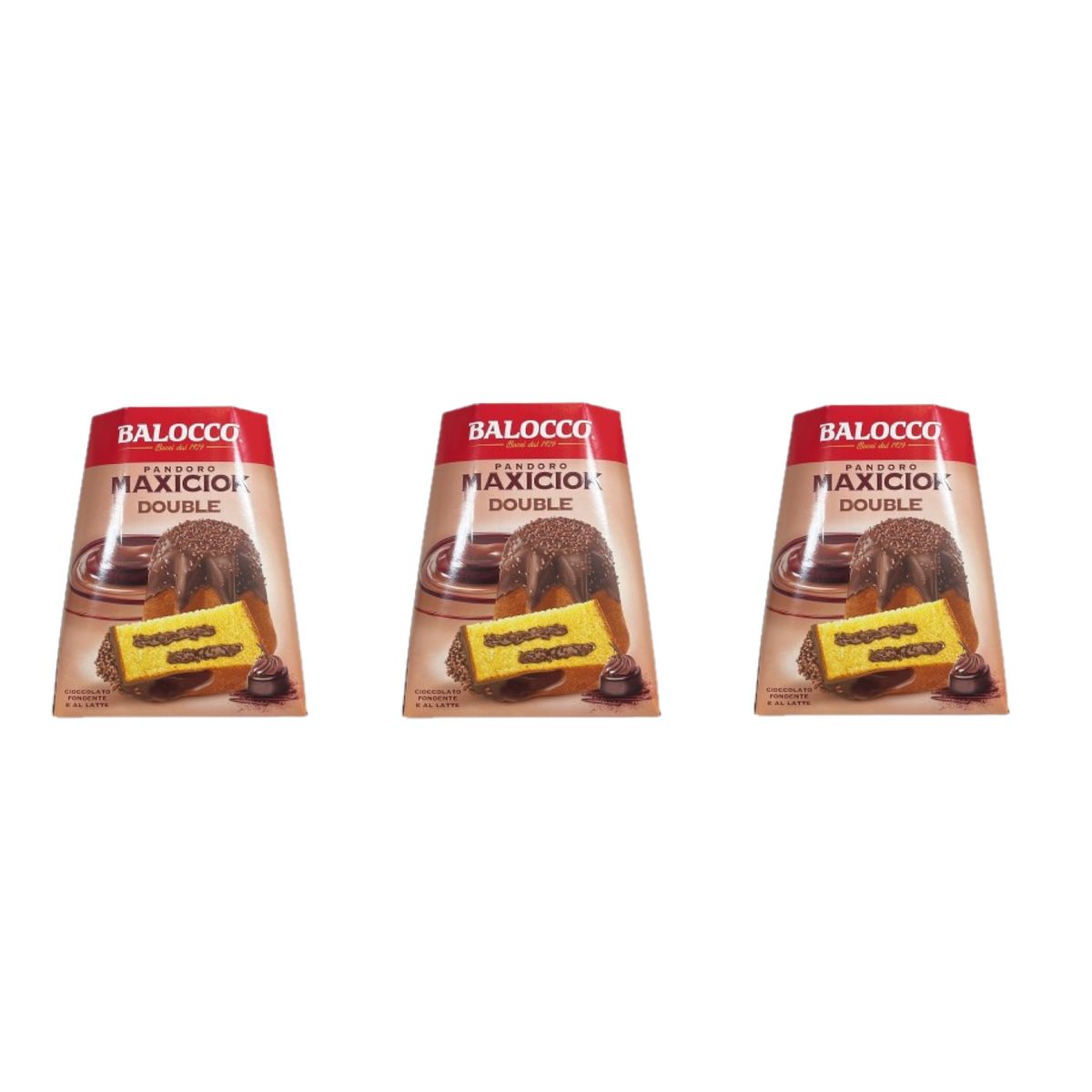 Balocco Pandoro Maxiciok Double 800g – Soft Italian Christmas Cake with Double Black Chocolate and Milk - 3 Pieces