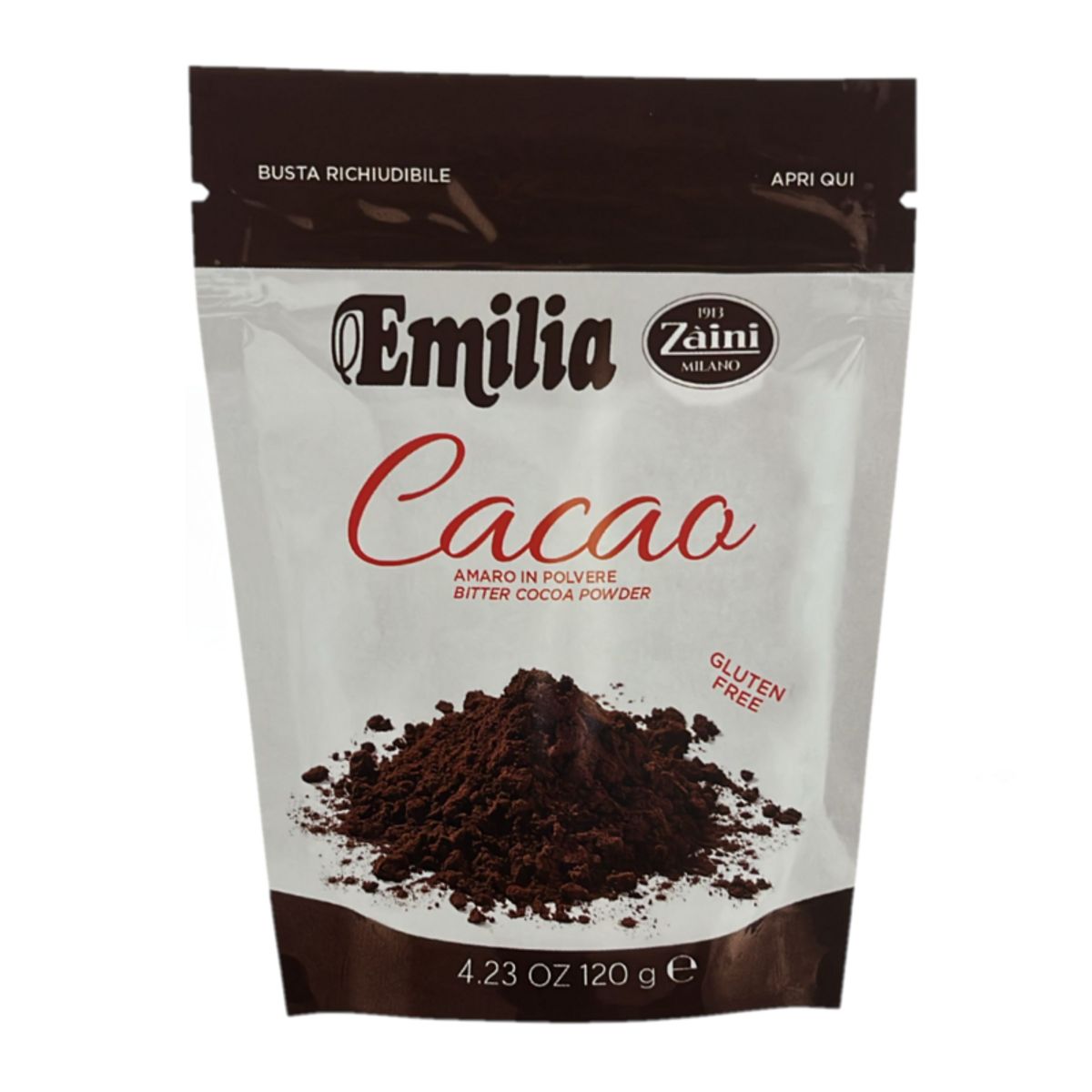 Emilia Zaini Bitter Cocoa 120g – Resealable Bag, Pure and Gluten-Free for Desserts and Gourmet Recipes