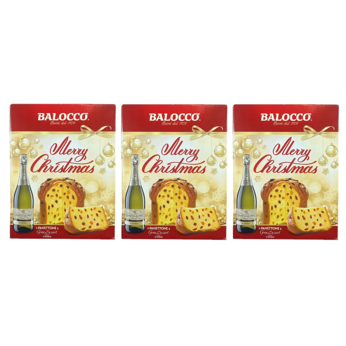 Balocco Panettone “Feliz Navidad” y Gran Postre Toso 750 g - 3 Piezas