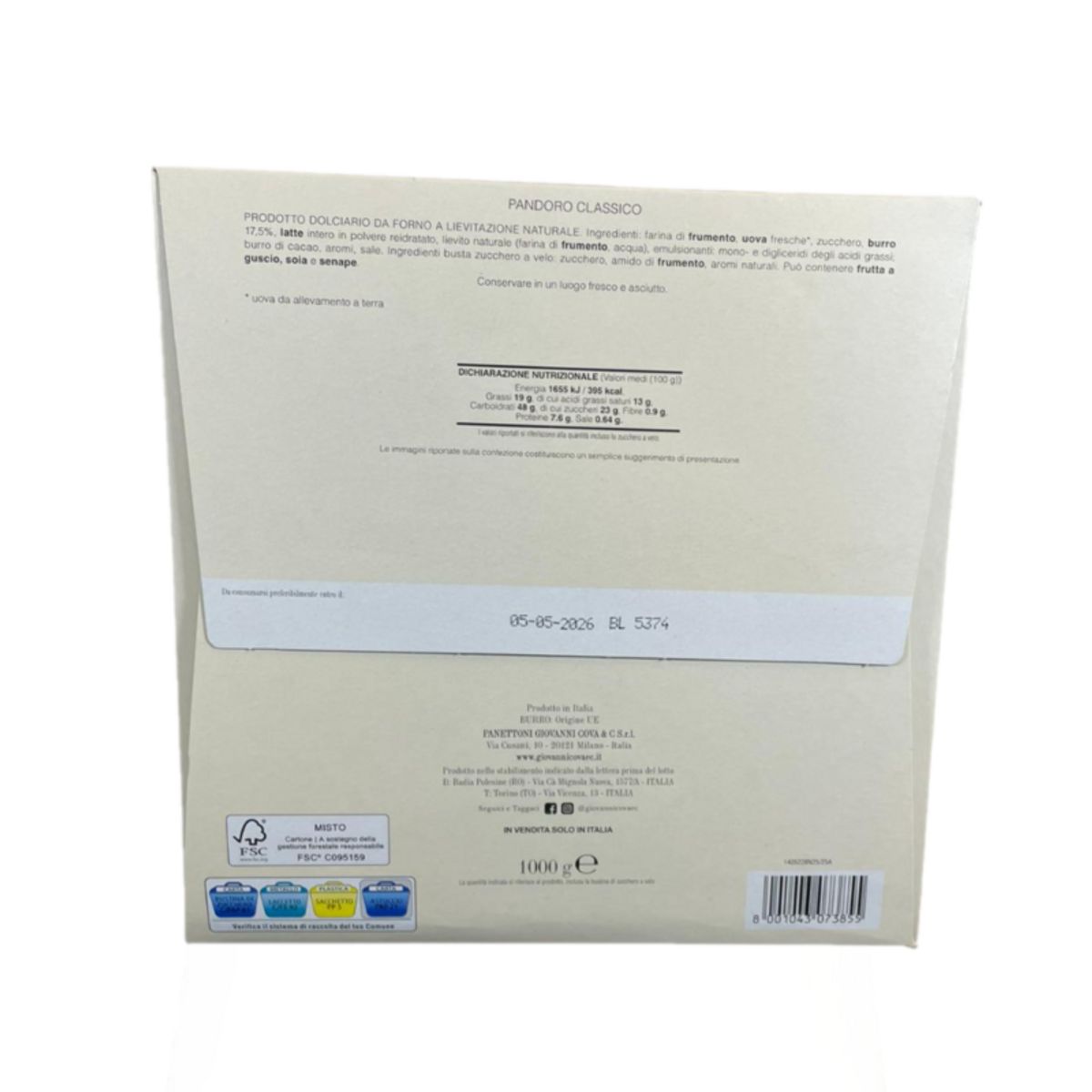 Pandoro Classico Giovanni Cova & C. 1930 – Dolce Tradizione Milanese 1kg | Soffice, Ricco di Burro, Eccellenza Artigianale Italiana | YouDreamItaly