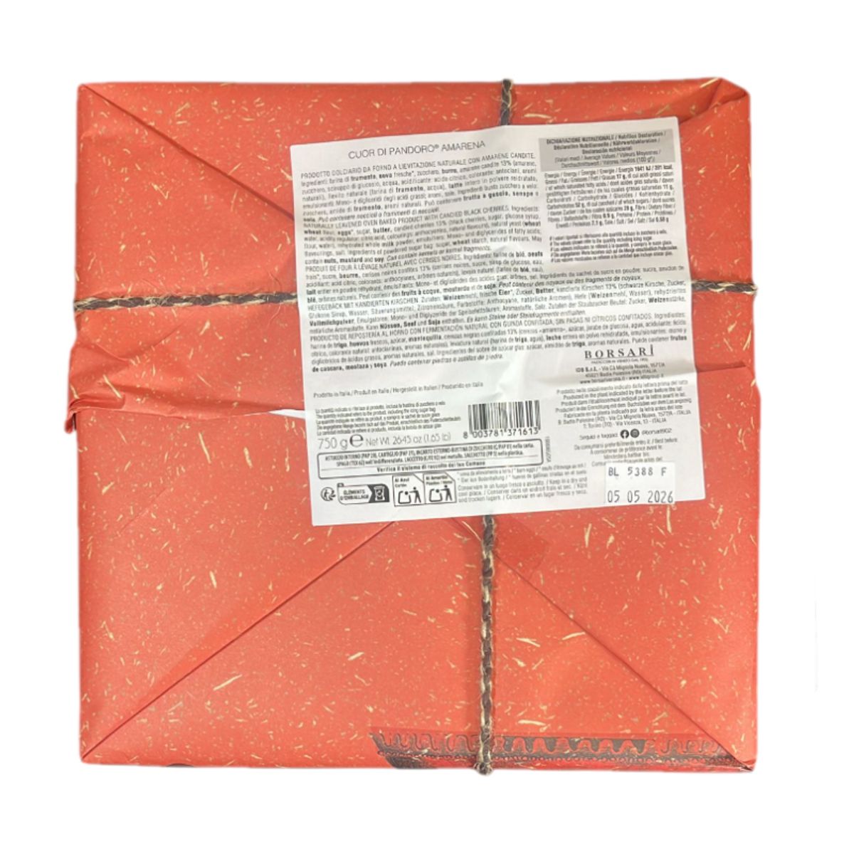 Borsari Cuor di Pandoro Amarena 750g – Artisanal Cake with Candied Cherries, Soft and Fragrant Made in Italy