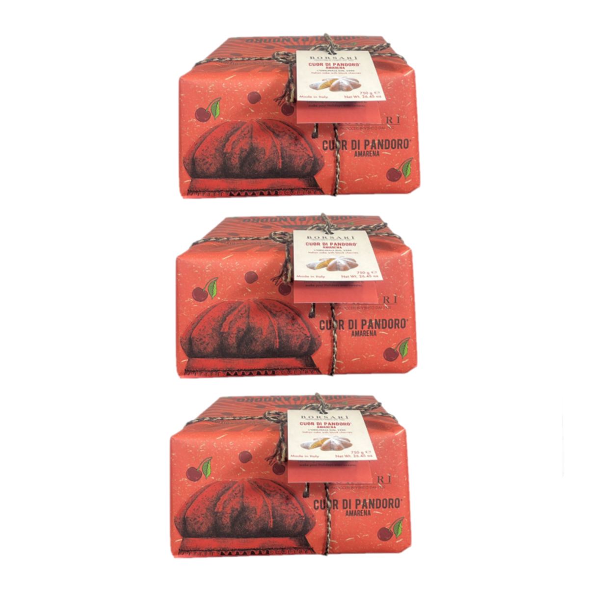Borsari Cuor di Pandoro Amarena 750g – Dolce Artigianale con Amarene Candite, Soffice e Profumato Made in Italy - 3 Pezzi