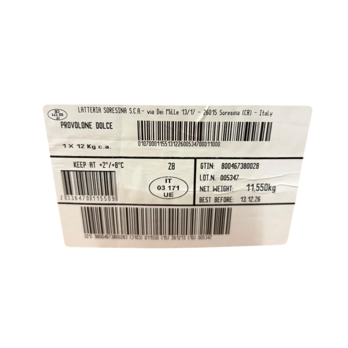 Fromage Provolone doux entier Latteria Soresina, environ 12 kg