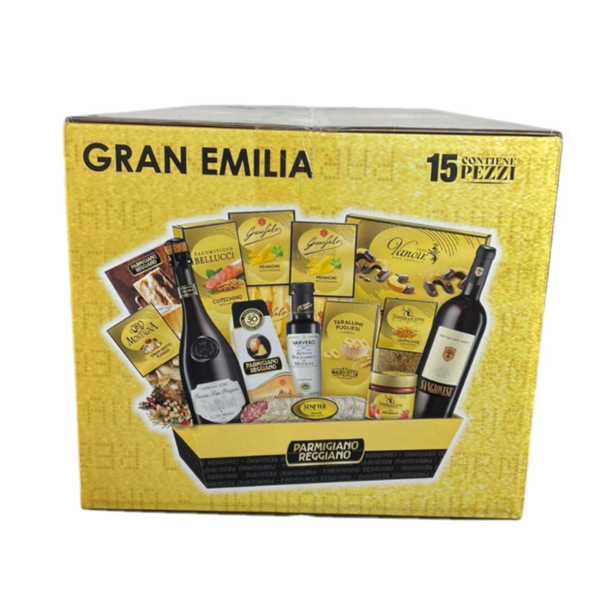 Cesto Regalo Gran Emilia Le Cadeau – Selezione Gourmet con Parmigiano Reggiano, Lambrusco, Sangiovese e Specialità Emiliane – 15 Pezzi di Eccellenza Italiana