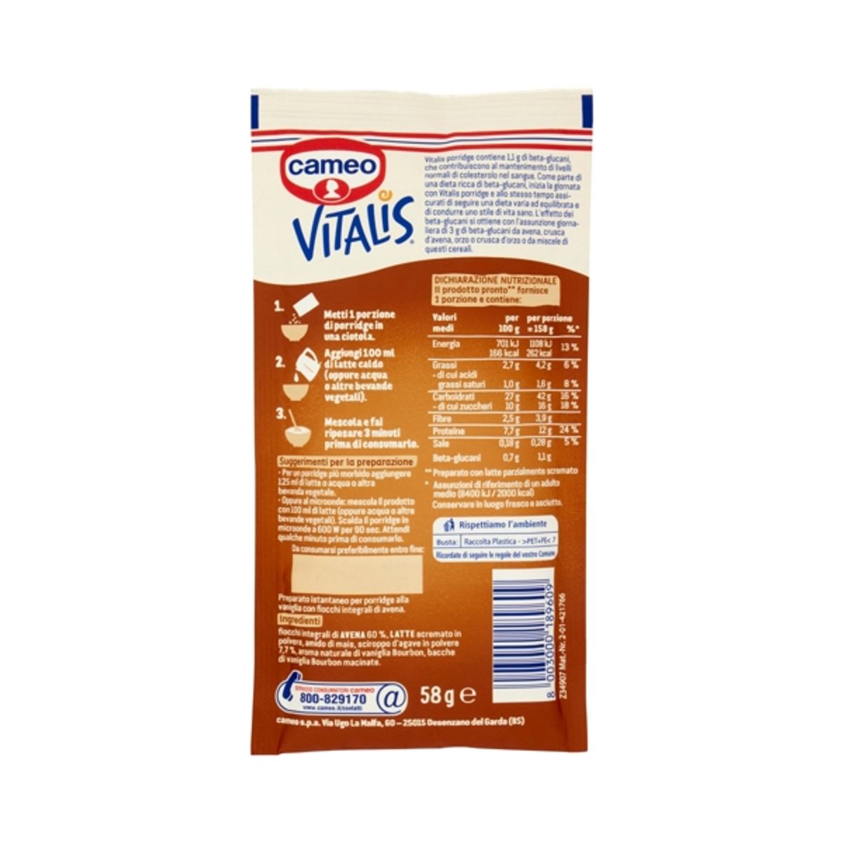 Cameo Vitalis Porridge 58 Gr