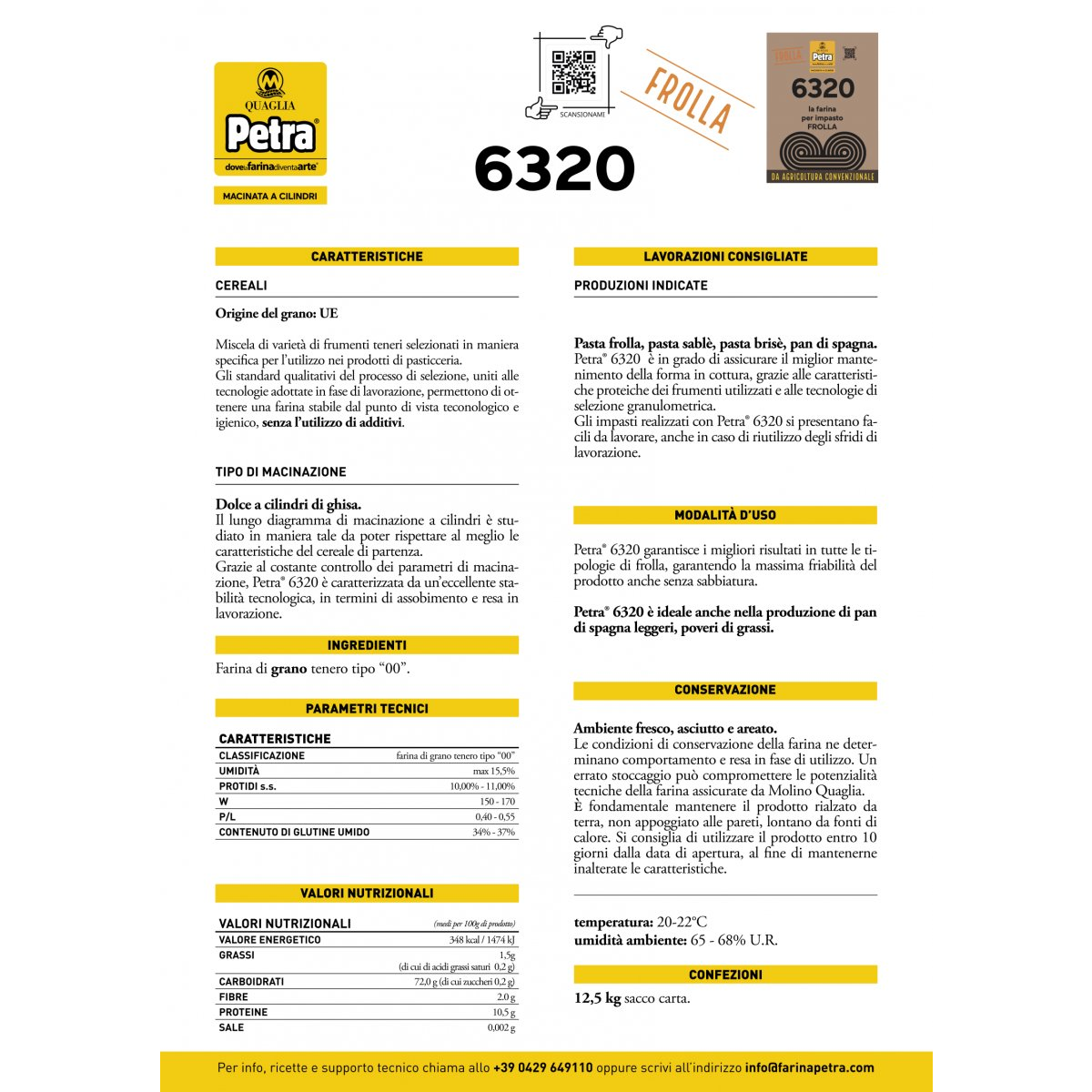 Molino Quaglia flour PETRA 6320 for shortcrust pastry 12.5 kg
