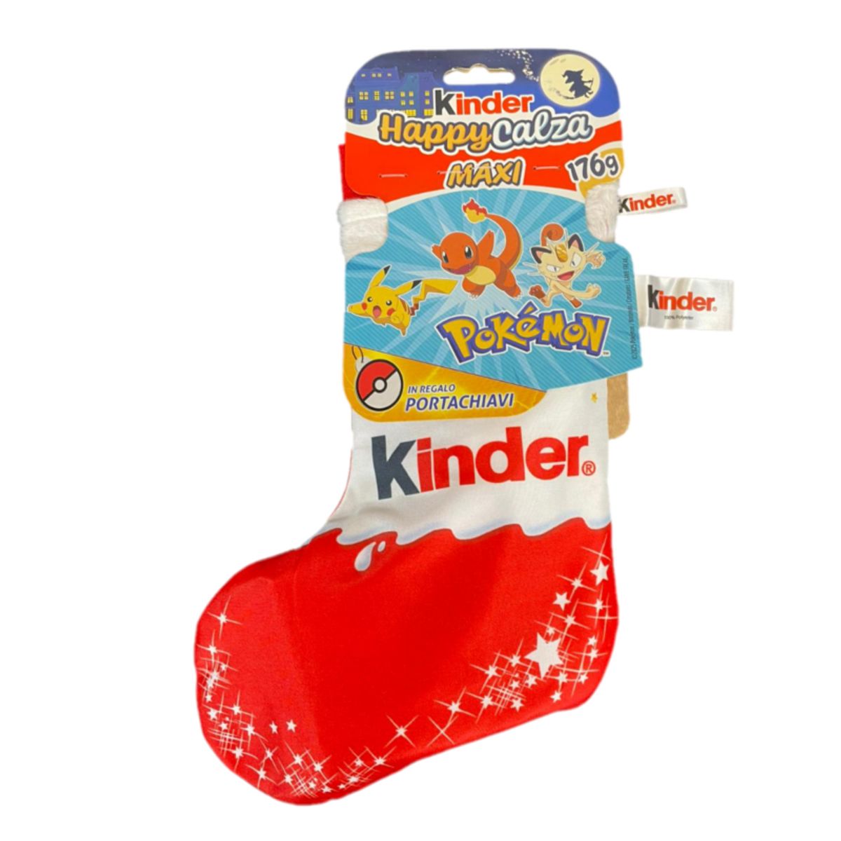 Kinder Happy Calza Maxi Pokémon 176g – Calza Epifania con 7 Dolcetti Kinder + Portachiavi Pokémon