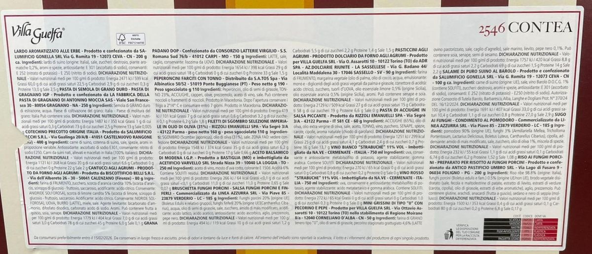 Villa Guelfa „Contea“-Geschenkkorb (18-teilig) – Italienische Genussspezialitäten mit Weinen, Wurstwaren, Käse und regionalen Köstlichkeiten