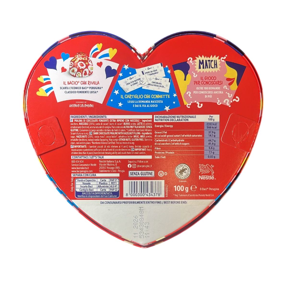 Boîte de connexion en forme de cœur Baci Perugina 100g