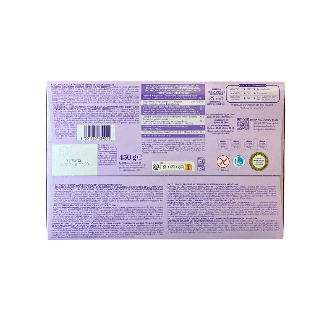 Bauli Colomba Con Gocce Di Cioccolato Senza Glutine 450 Gr