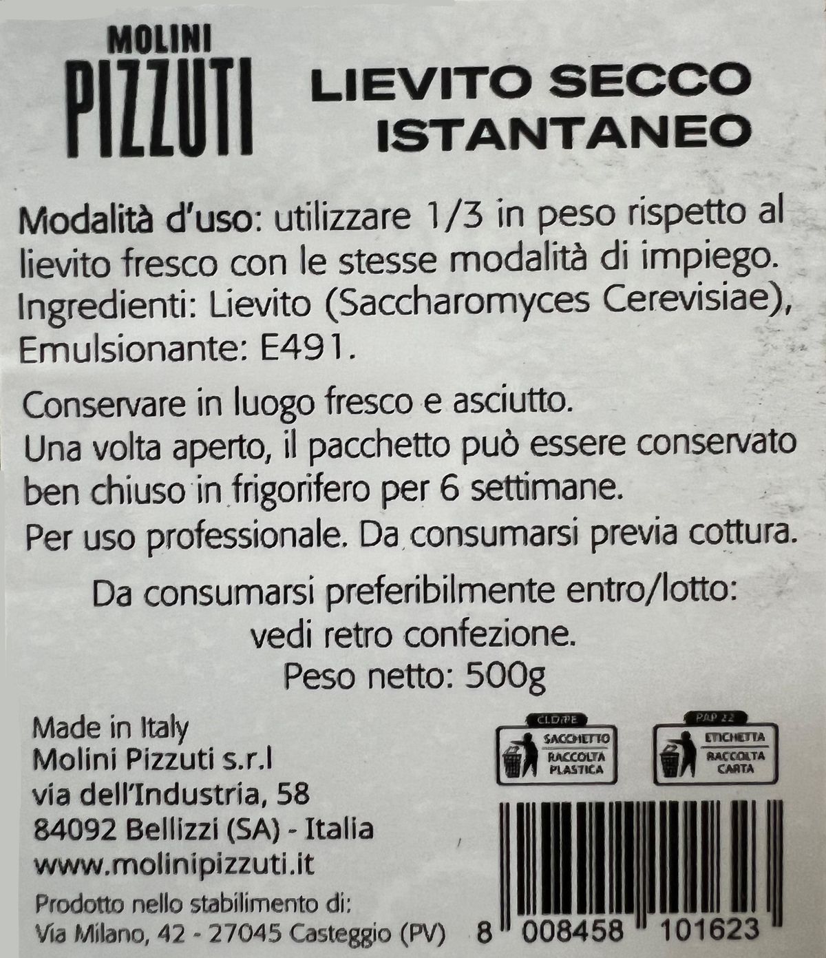 Levure sèche instantanée Molini Pizzuti 500 gr.
