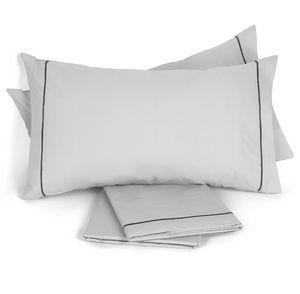 Completo Letto Matrimoniale in Percalle con Rigo a Contrasto di Biancaluna