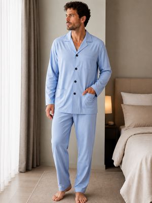 Pigiama Uomo Crispo Lungo Aperto Avanti in 100% Cotone Makò