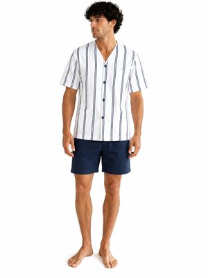 Pigiama Uomo 3 Pezzi Aperto Davanti Mezza Manica con Pantaloncino Corto e Pantalone Lungo Crispo