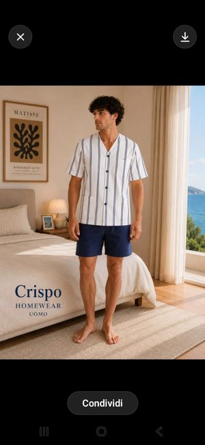 Pigiama Uomo 3 Pezzi Aperto Davanti Mezza Manica con Pantaloncino Corto e Pantalone Lungo Crispo_desktop_2