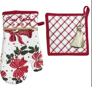 Set 2 Pezzi Natalizio Pierre Cardin Guanto + Presina con Bordo e Nappine