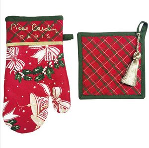 Set 2 Pezzi Natalizio Pierre Cardin Guanto + Presina con Bordo e Nappine_0
