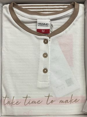 Pigiama Donna Maglia Serafino Manica Lunga e Pantalone Lungo Kissimo Biancaluna_0