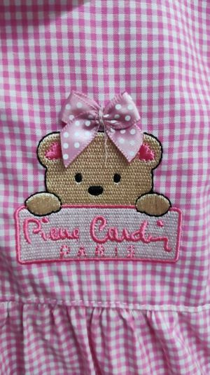 Pierre Cardin Grembiule bimba quadretti rosa con bottoni e merletto art PRD303_0