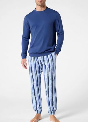 Pigiama Lungo Girocollo Denim e Fantasia Righe di Perofil