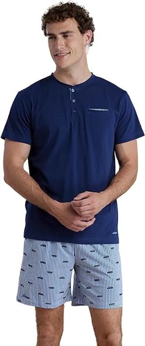 Pigiama Uomo in Cotone con Top Manica Corta e Pantalone Corto di Noidinotte_0