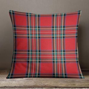 Cuscino Velluto Decorativo Quadrato Natale Tartan